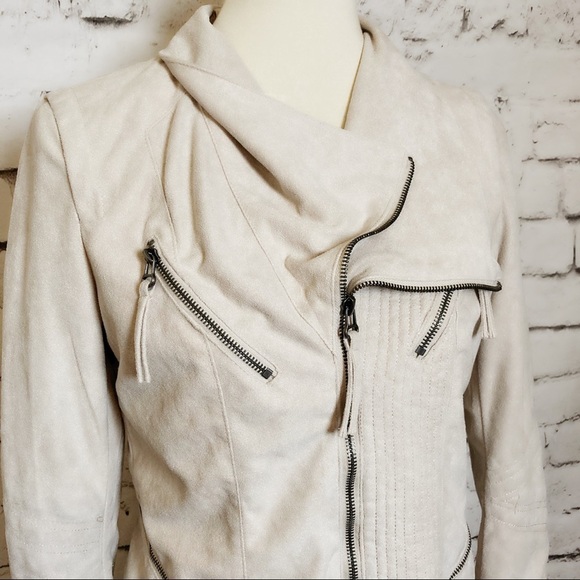 SOLEMIO Beige Vegan Suede Moto Jacket Size Large - Picture 8 of 16
